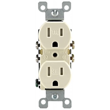 Leviton Duplex Straight Blade Receptacle, 5-15R, 15 A, 125V AC, 2 Pole, 3 Wire, Grounded N04-T5320-00T